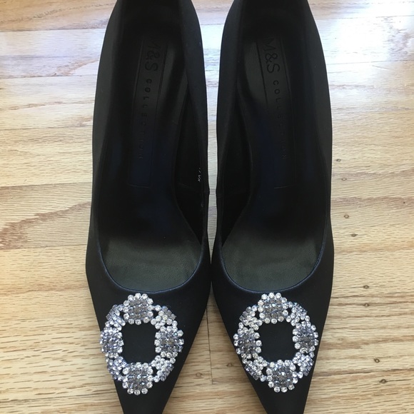 Black pointy toe evening high heeled shoes - Picture 2 of 7